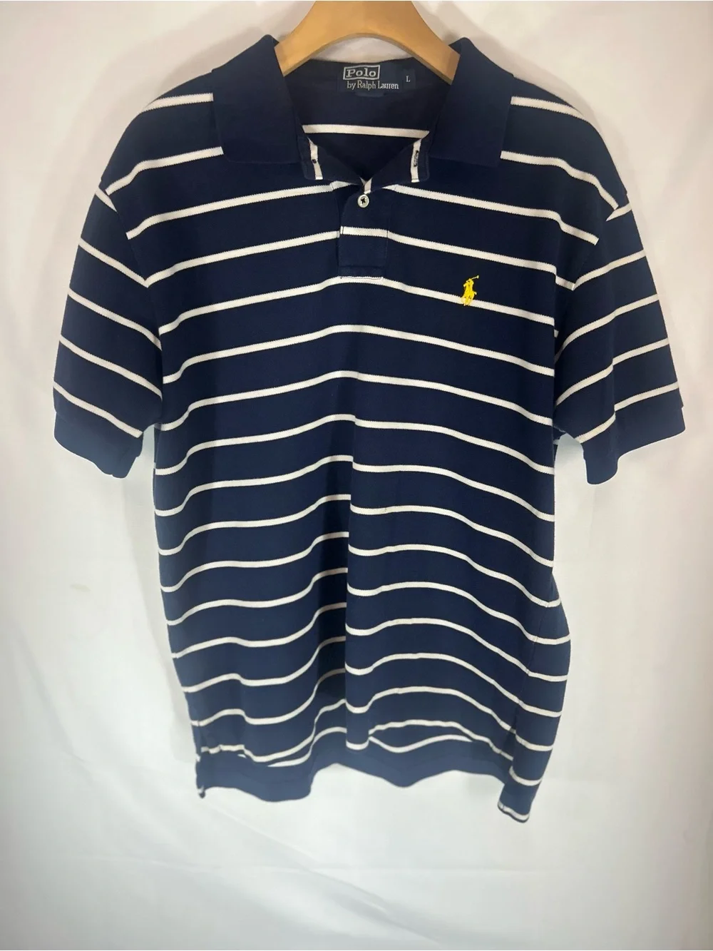 Polo by Ralph Lauren Navy & White Striped Polo with Yellow Pony Logo